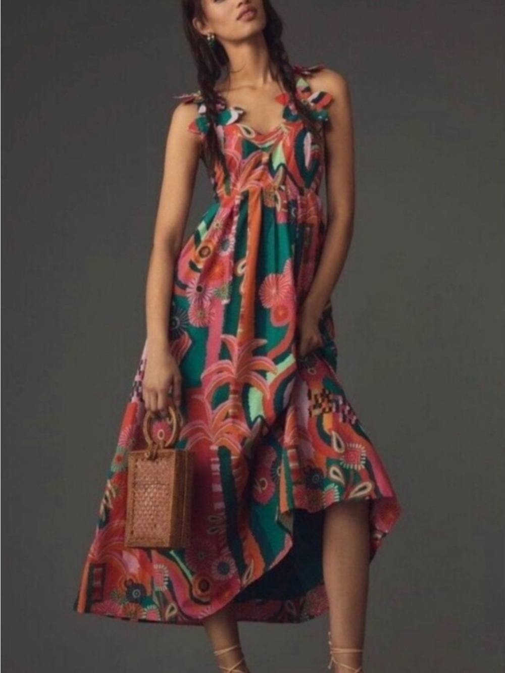 Anthropologie Farm Rio Pleated
Palm Midi Dress Size L